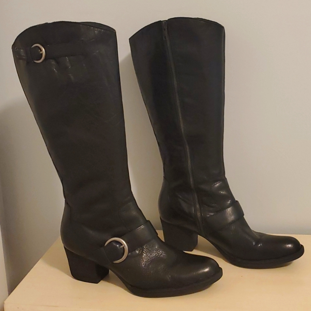 Born Womens Boots Knee High Leather Black Zip Size 11
